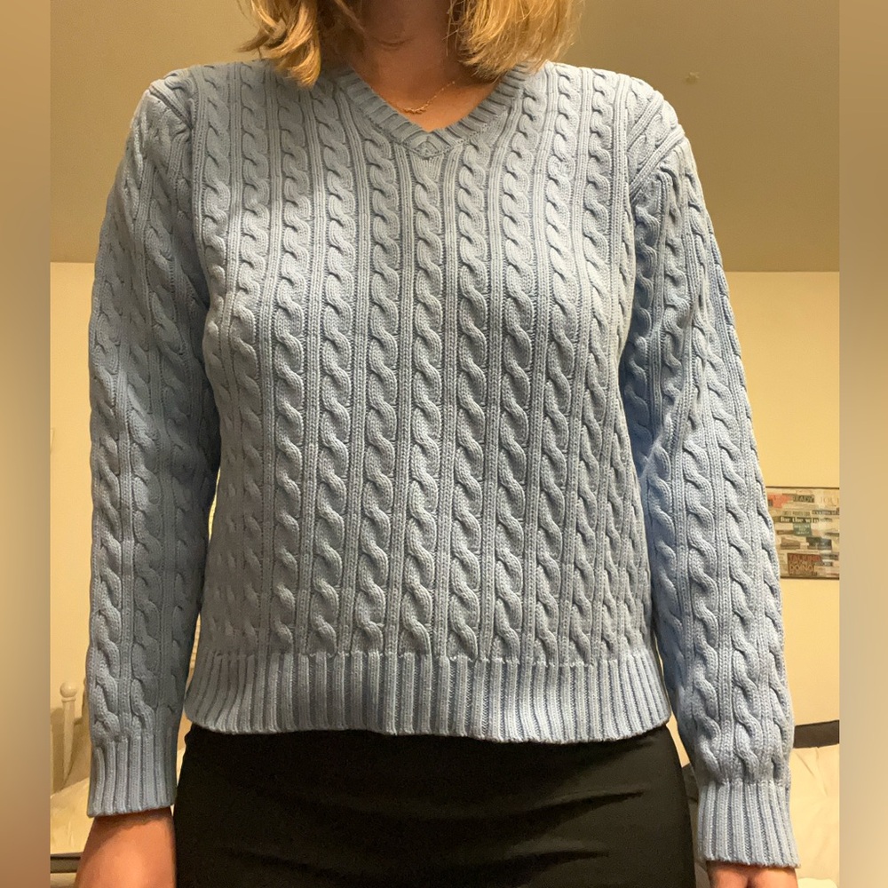 Ralph Lauren Light Blue V-Neck Cable Knit Sweater